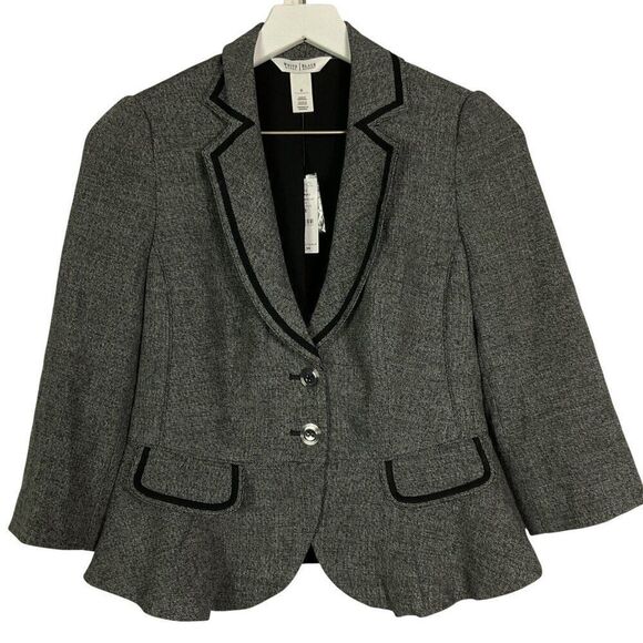NWT White House Black Market Womens Textured Blazer Jacket Size 0 Black & White - Picture 1 of 14